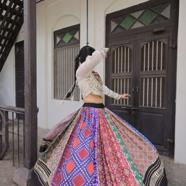 Cotton Printed Navratri Lehenga Choli Set with Gota & Mirror Lace