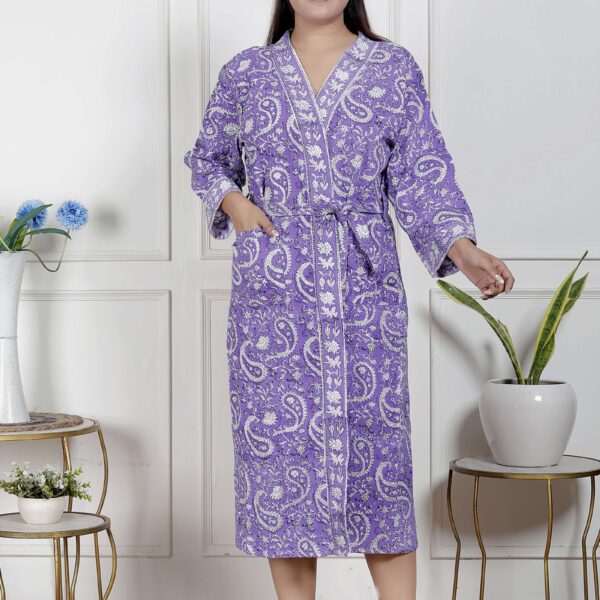 Handcrafted Cotton Block Printed Long Robe | Comfortable Loungewear & Bathrobe for Women