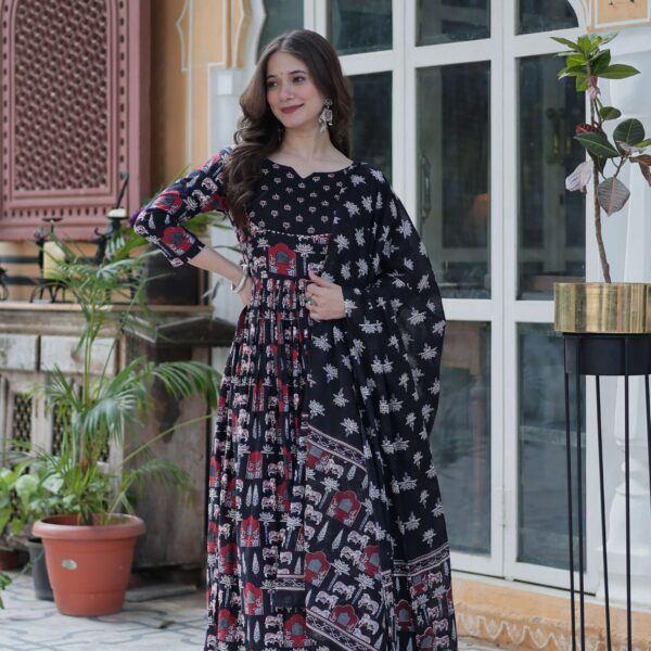 Black Premium Pure Cotton Kurti with Pant & Dupatta Set ? 3 Piece Ethnic Wear