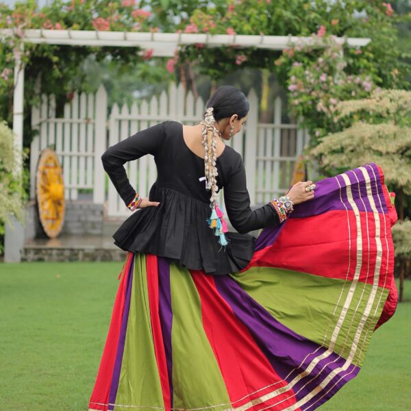 Multicolor Navratri Lehenga Choli Set with Black Peplum Top