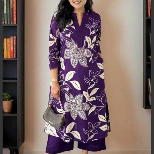 Women's Cotton Floral Printed Straight Kurti With Pant Set