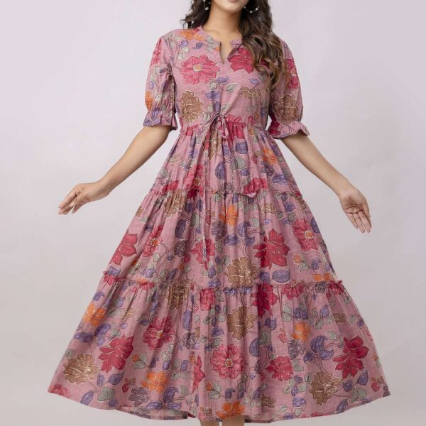 Women's Cotton Printed Fit & Flare Anarkali Gown Midi Dress