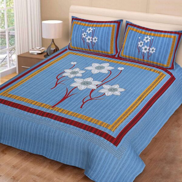 Rajasthani Jaipuri-Stylish Floral Print Double Bedsheet With Two Matching Pillow Covers. 