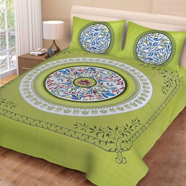 Rajasthani Jaipuri-Stylish Floral Printed Cotton Double Bedsheet With Two Matching Pillow Covers.