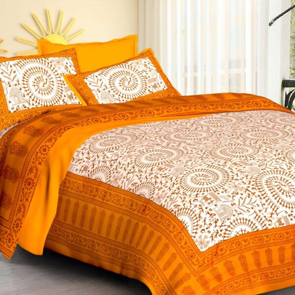 Rajasthani Traditionally Printed Cotton Doublebed Bedsheet With Pack of 2 Pillow Covers