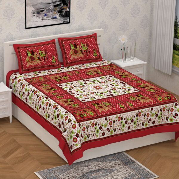 Rajasthani Jaipuri-Stylish Floral Printed Cotton Double Bedsheet With Two Matching Pillow Covers.