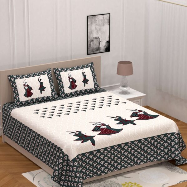 Jaipuri printed cotton double bedsheet with two pillow covers
