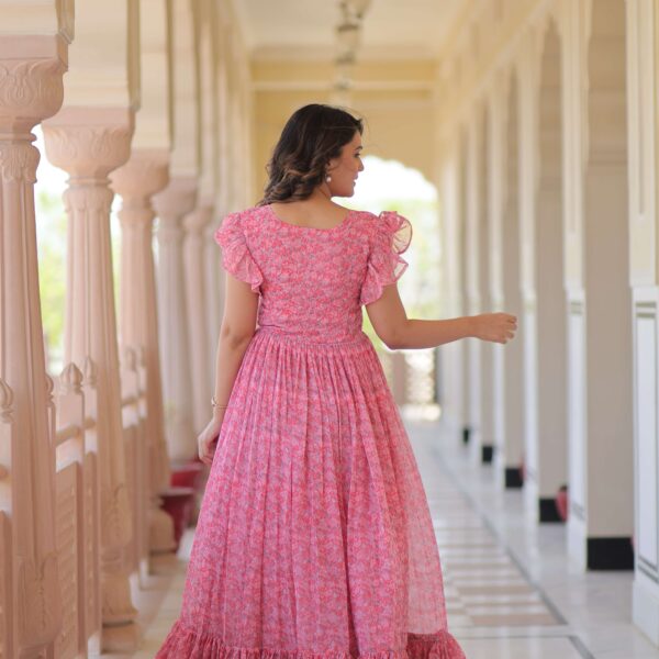 Pink Premium Faux Georgette Printed Gown ? Full Flared Ethnic Wear