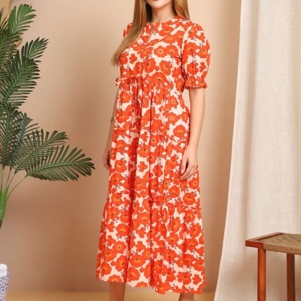 Women's Cotton Printed Fit & Flare Anarkali Gown Midi Dress