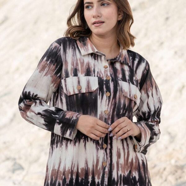 Women's Cotton Tie-Dye Print Straight Shirt With Pant Casual Summer Collection Cord Set ( Multi2 )