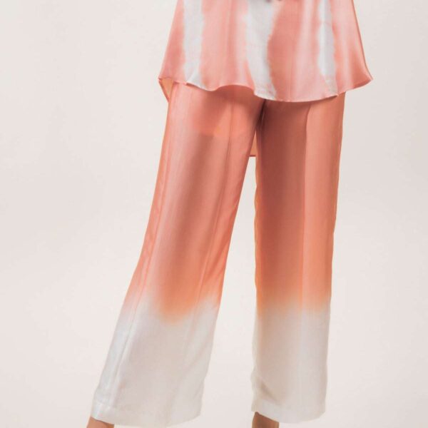 Women's Cotton Tie Dye Print Two-Piece Lounge Set Button-Down Tunic with Palazzo Pants Resort Wear ( Peach )