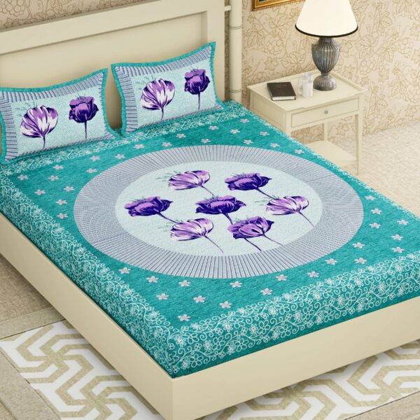 Rajasthani Jaipuri-Stylish Floral Printed Cotton Double Bedsheet With Two Matching Pillow Covers.