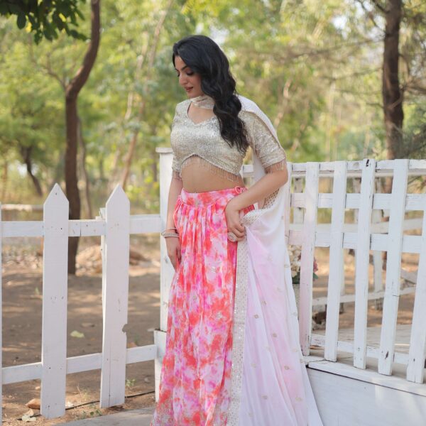 Digital Printed Georgette Lehenga Choli with Sequins Dupatta ?