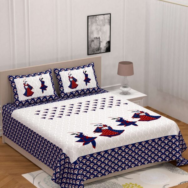 Jaipuri printed cotton double bedsheet with two pillow covers