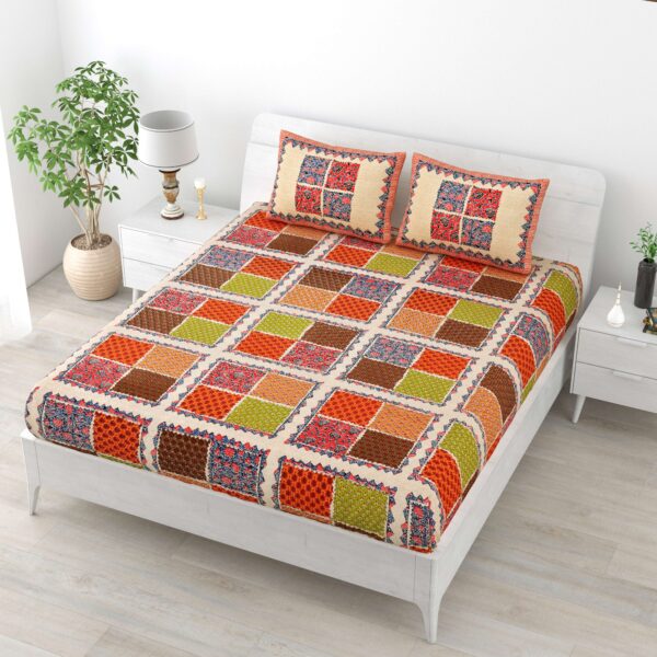 Rajasthani Traditionally Printed Cotton Doublebed Bedsheet With Pack of 2 Pillow Covers