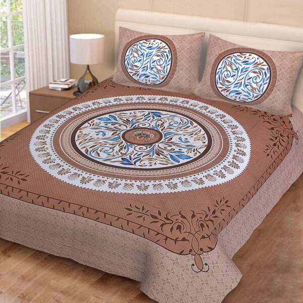 Rajasthani Jaipuri-Stylish Floral Printed Cotton Double Bedsheet With Two Matching Pillow Covers.