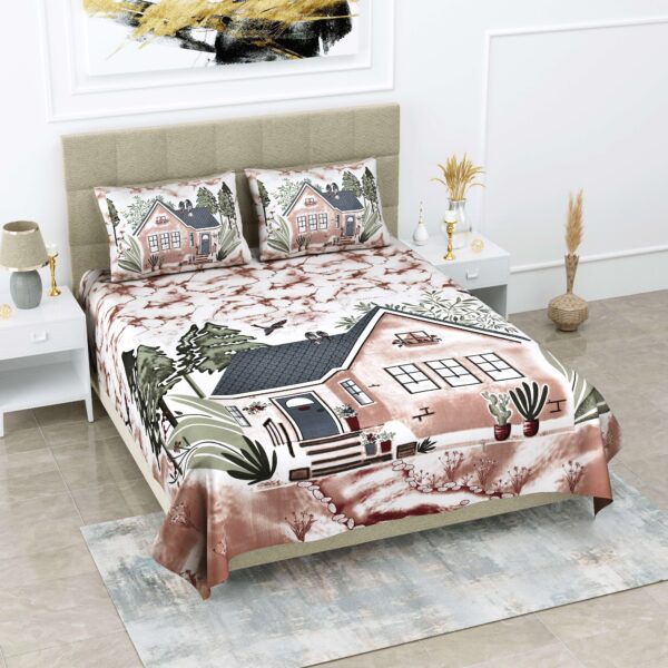 Printed Cotton Chamber Double Bedsheet With Two Pillow Covers
