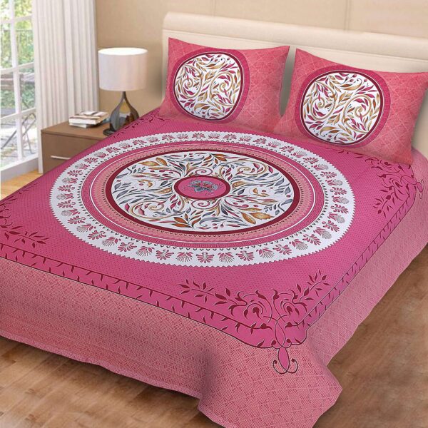 Rajasthani Jaipuri-Stylish Floral Printed Cotton Double Bedsheet With Two Matching Pillow Covers.