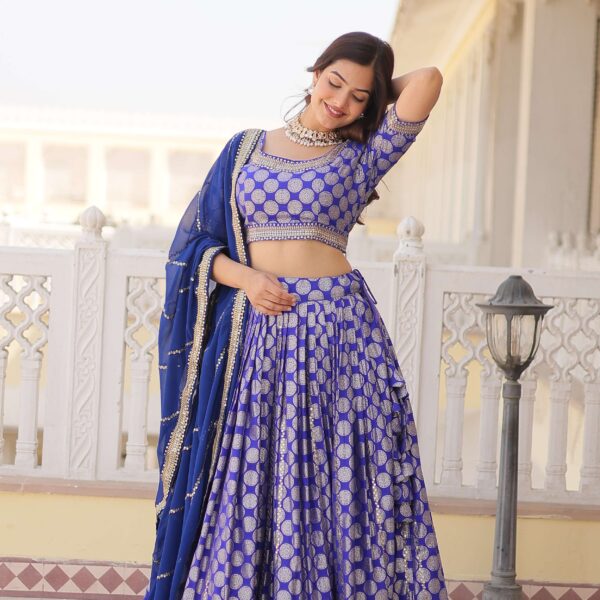 Designer Dyable Viscose Jacquard Lehenga Choli with Sequins Dupatta