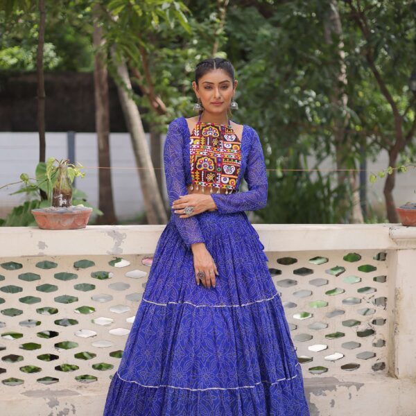 Faux Georgette Bandhej Frilled Navratri Lehenga Choli Set