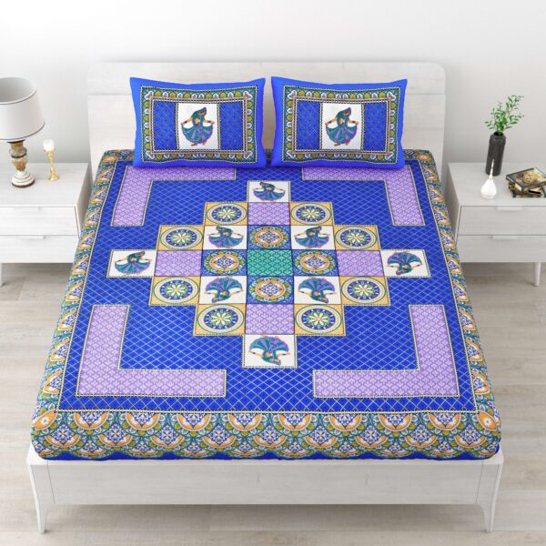 Jaipuri Printed Double Bedsheet With Two Matching Pillow Covers