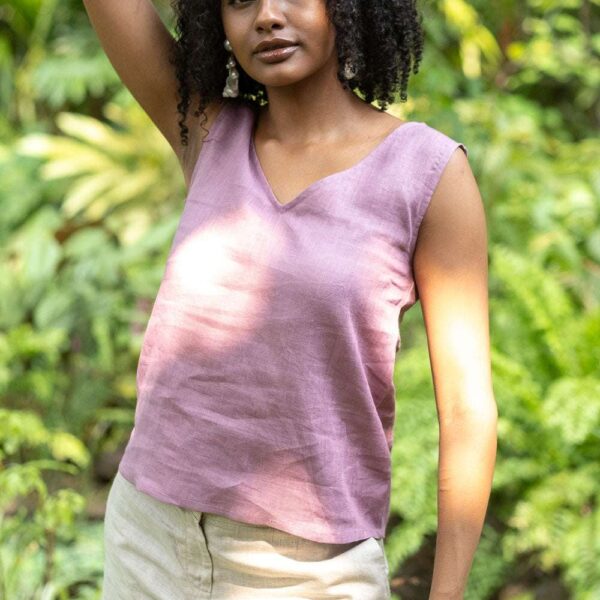 Women's Cotton Solid V Neck Sleeveless 2 Piece Outfit Loose Tank Top and Wide Leg Palazzo Pants Sets cord set ( Purple )