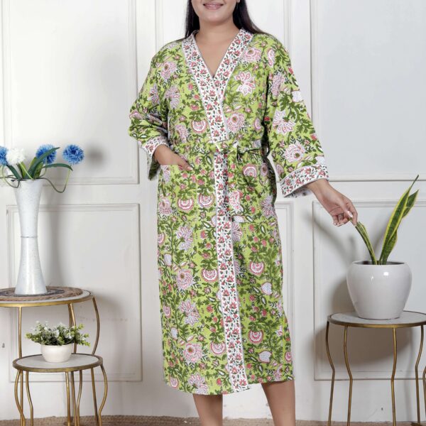Handcrafted Cotton Block Printed Long Robe | Comfortable Loungewear & Bathrobe for Women