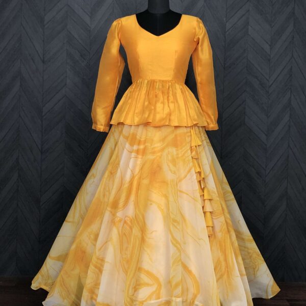 Premium Soft Organza Printed Lehenga with Mulberry Silk Peplum Blouse