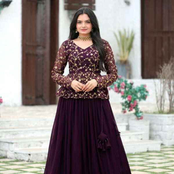 Premium Faux Blooming Crush Pleated Lehenga with Embroidered Sequins Blouse