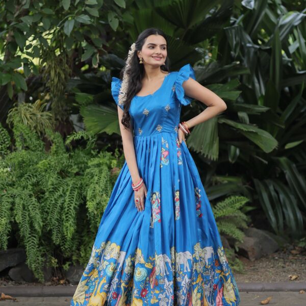 SKY Dola Silk Designer Gown ? Sleeveless Fancy Round Neck Printed Women?s Dress