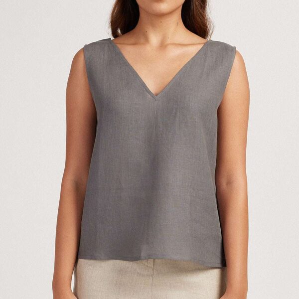 Women's Cotton Solid V Neck Sleeveless 2 Piece Outfit Loose Tank Top and Wide Leg Palazzo Pants Sets cord set ( Grey Beige )