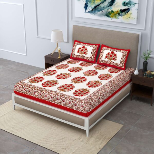 Rajasthani Jaipuri-Stylish Floral Printed Double Bedsheet With Two Pillow Covers