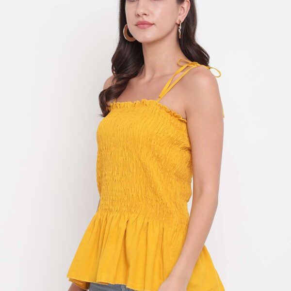 Women's Rayon Solid Casual Summer Style Tie Shoulder Straps Free Size Tank Top (Musterd)