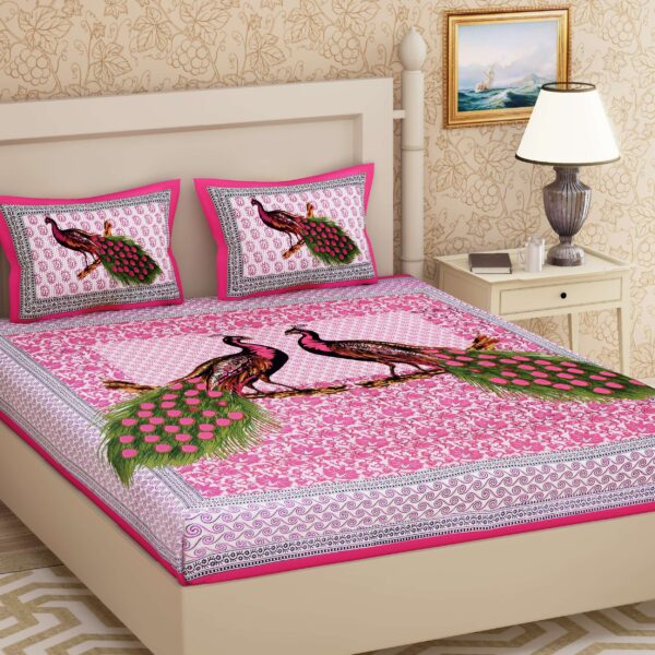 Jaipuri Cotton Printed Double Bedsheet With Two Pillow Covers