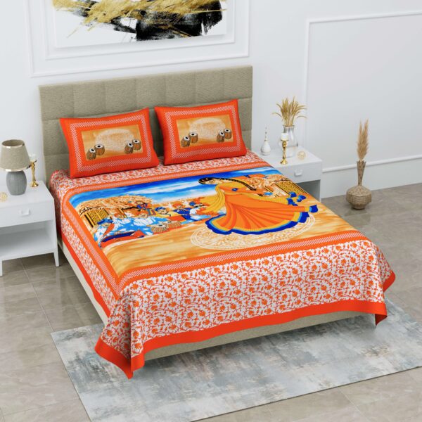 Rajasthani Jaipuri-Stylish Cotton Queen Size Printed Bedsheet with two pillow covers. 