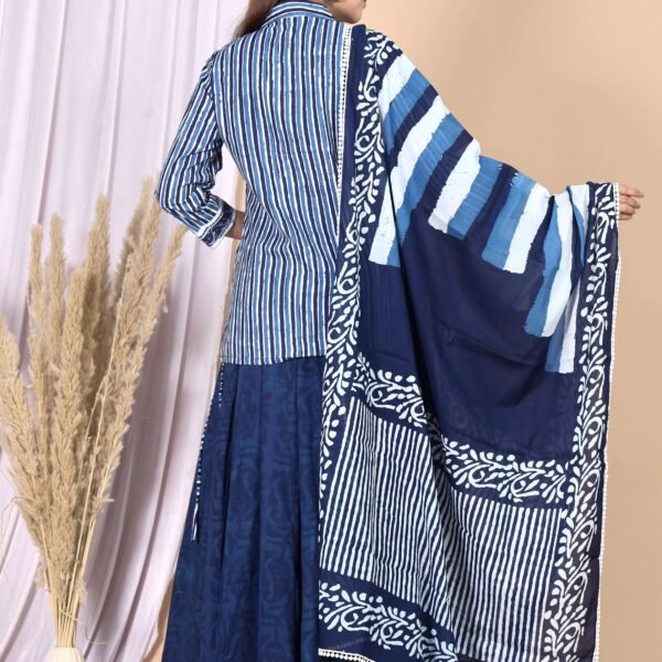 Women’s Blue Cotton Printed Lehenga Choli Dupatta Set