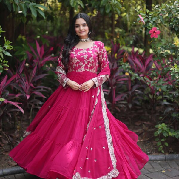 Pink Faux Blooming Designer Gown with Sequined Dupatta ? Elegant Fully Flared Ready-to-Wear Set