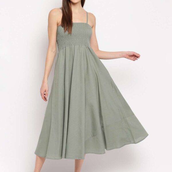Women's Viscose Rayon Solid Shoulder Straps Sleeveless Flared Gown Drees (Pista)