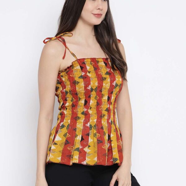 Women's Rayon Printed Casual Summer Style Tie Shoulder Straps Free Size Tank Top ( Multi1)