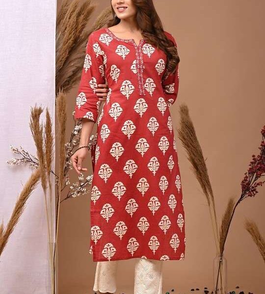 Women's Rayon Printed Straight Kurti With Pant Set