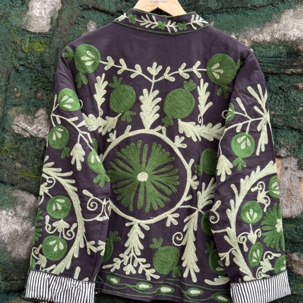 Womens Purple Velvet Embroidered Jacket with Floral Design