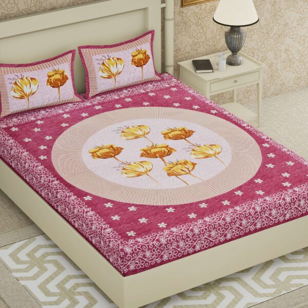 Rajasthani Jaipuri-Stylish Floral Printed Cotton Double Bedsheet With Two Matching Pillow Covers.