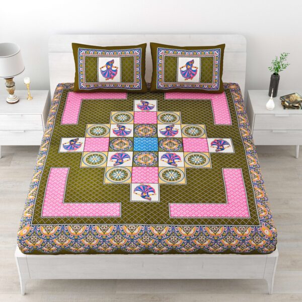 Jaipuri Printed Double Bedsheet With Two Matching Pillow Covers