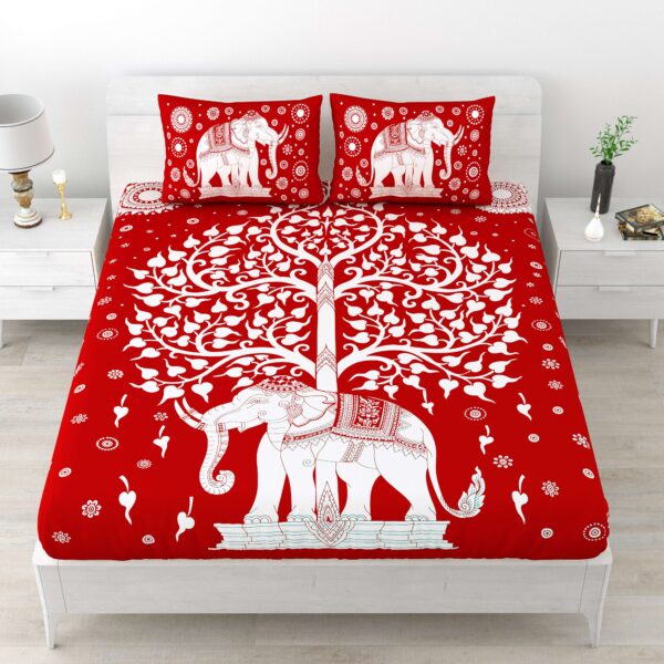 Rajasthani Elephant Printed Cotton Double Bedsheet With Two Pillow Covers