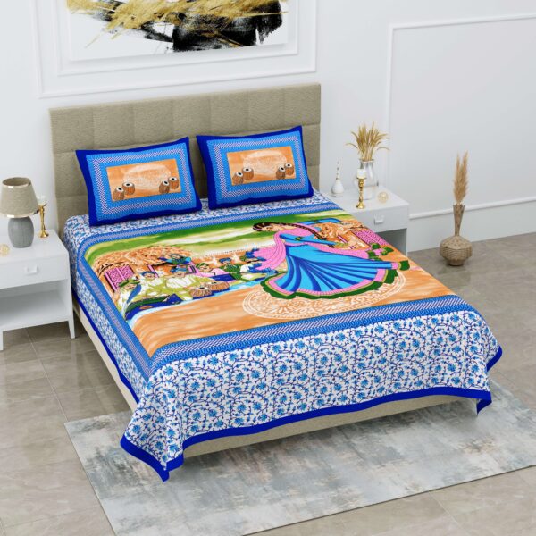 Rajasthani Jaipuri-Stylish Cotton Queen Size Printed Bedsheet with two pillow covers. 