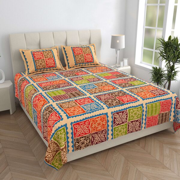 Rajasthani Traditionally Printed Cotton Doublebed Bedsheet With Pack of 2 Pillow Covers
