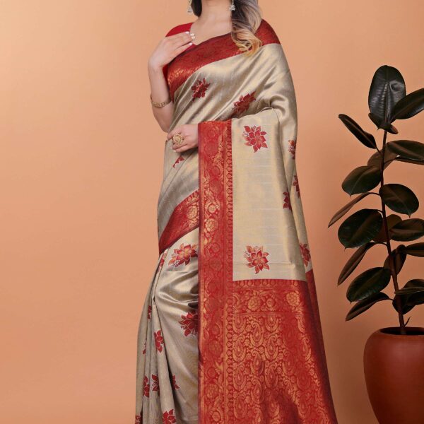 Royal Radiance Antique Gold & Maroon Banarasi Silk Saree with Zari Work | Wedding, Puja & Festive Occasion Wear