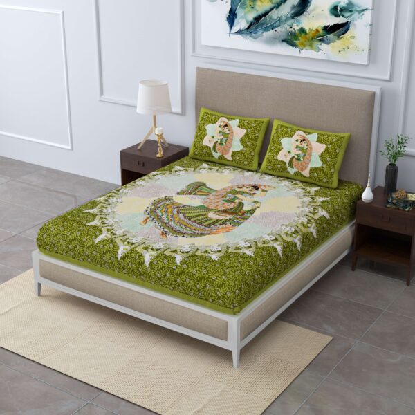 Grinish-Colored 100% Cotton Jaipuri Traditional Double Bedsheet With Two Pillow Covers. 