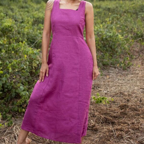 Women's Cotton Solid Pain Sleeveless Midi Dress Stylish Western One Piece Casual Empire Dress  ( Purple )