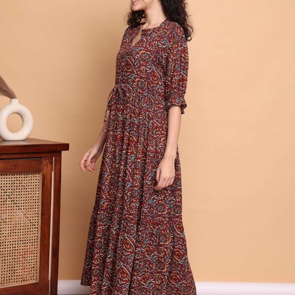 Women's Cotton Printed Fit & Flare Anarkali Gown Midi Dress